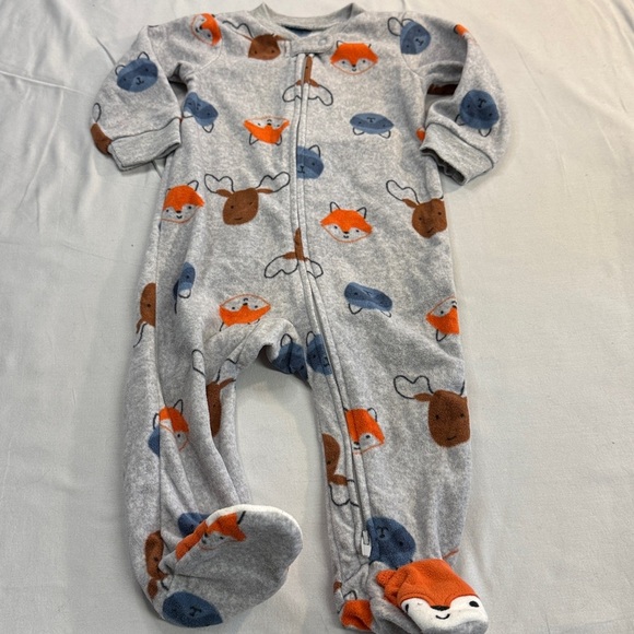 Carter's Child of Mine - 6-9M - Grey Fox Print Fleece Onesie Sleeper - Picture 1 of 4